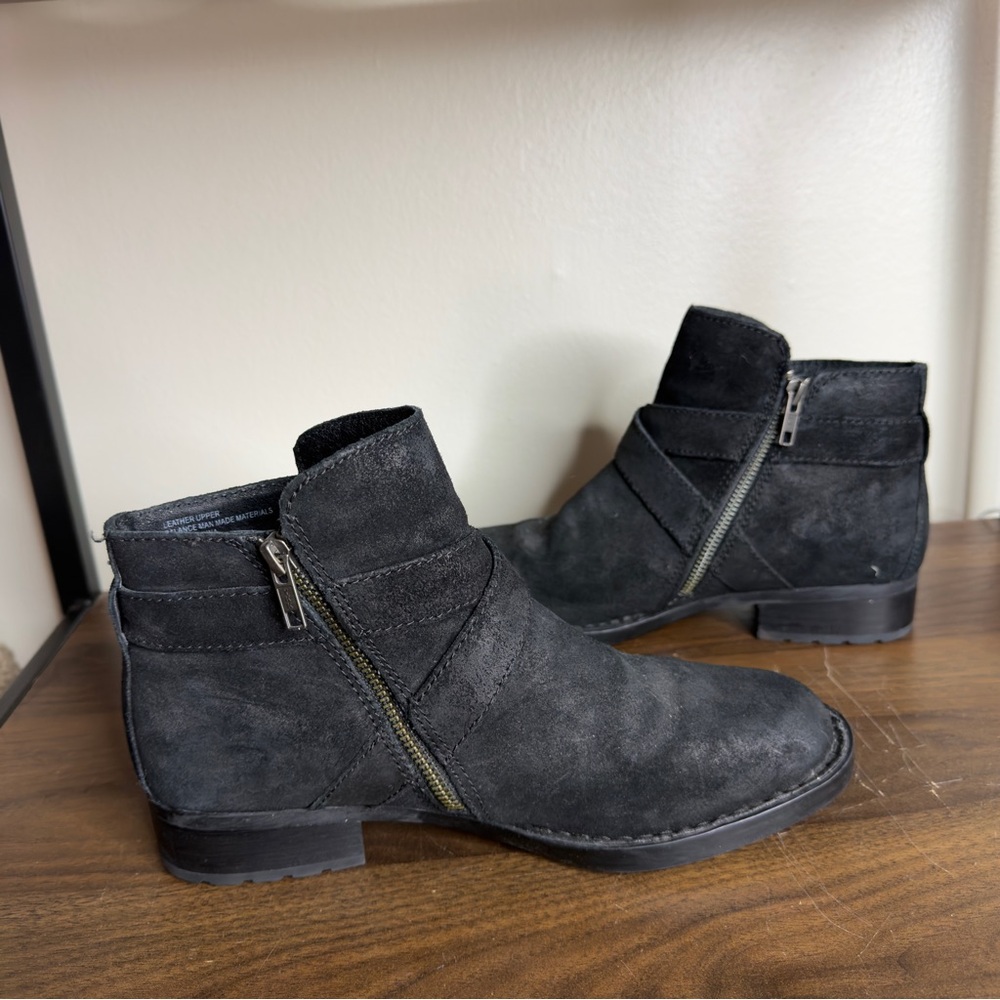 Women's Black Suede Ankle Boots with Buckle - Picture 2 of 6
